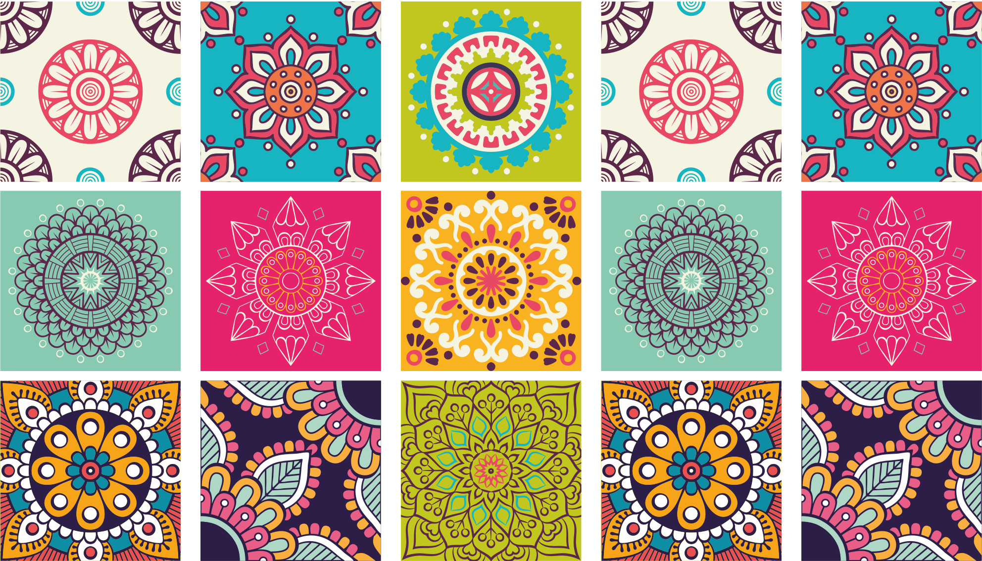 Colorful tile pattern mandala vinyl rug - TenStickers