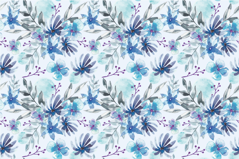 Blue elegant motif floral vinyl rug - TenStickers