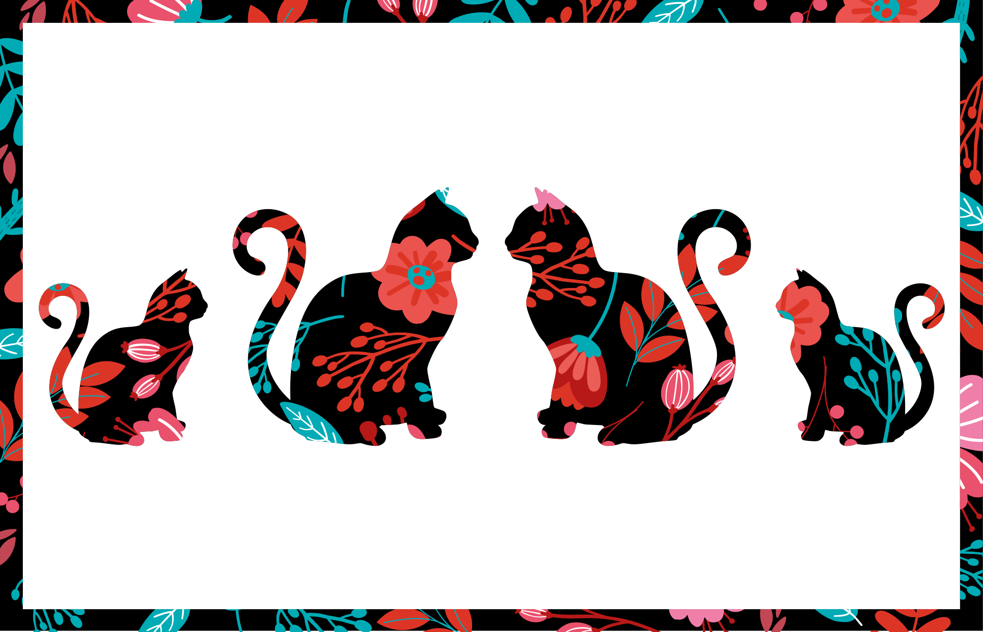 Colorful Cat Silhouettes floral vinyl rug - TenStickers