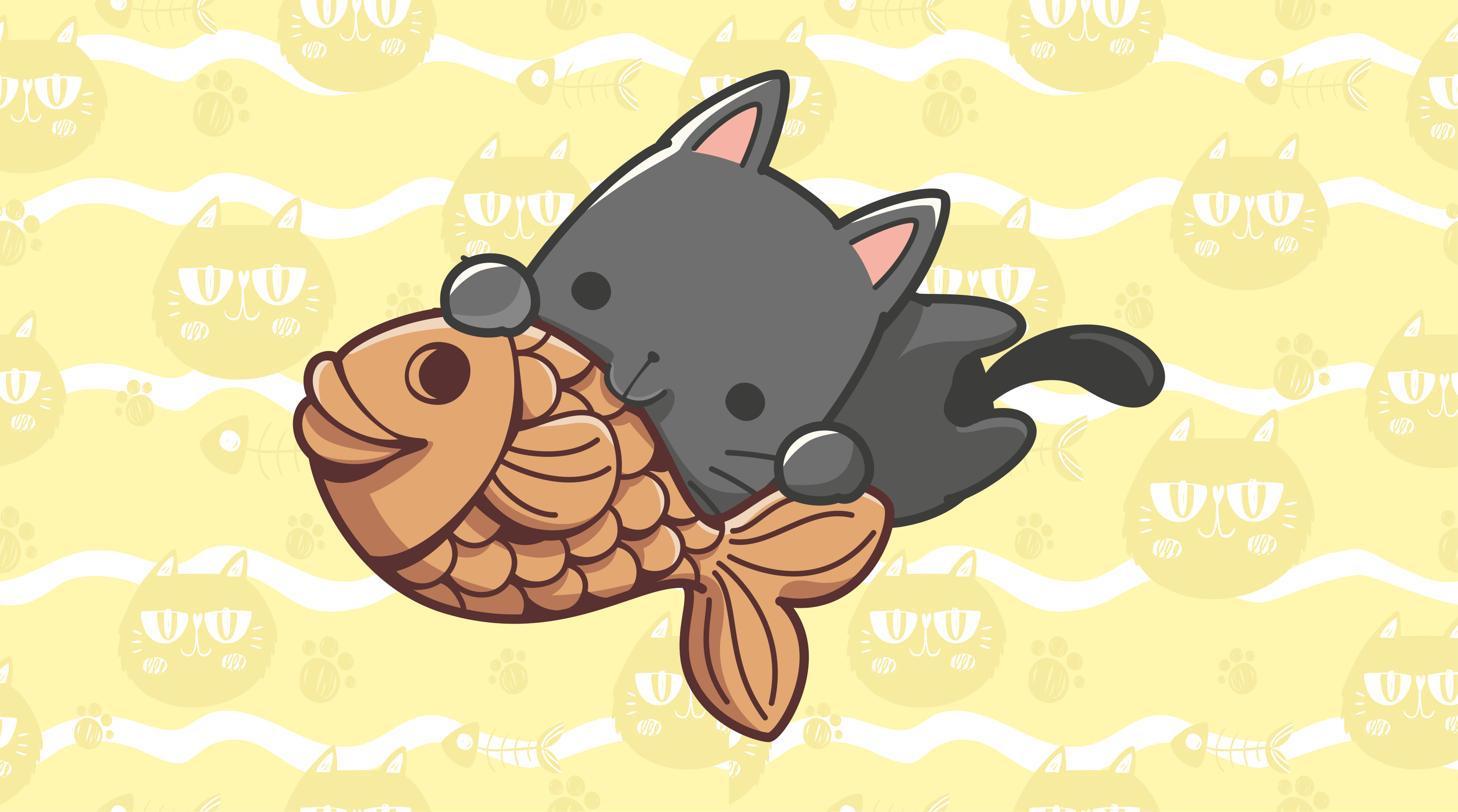 Baby cat eating fish animal vinyl rug - TenStickers
