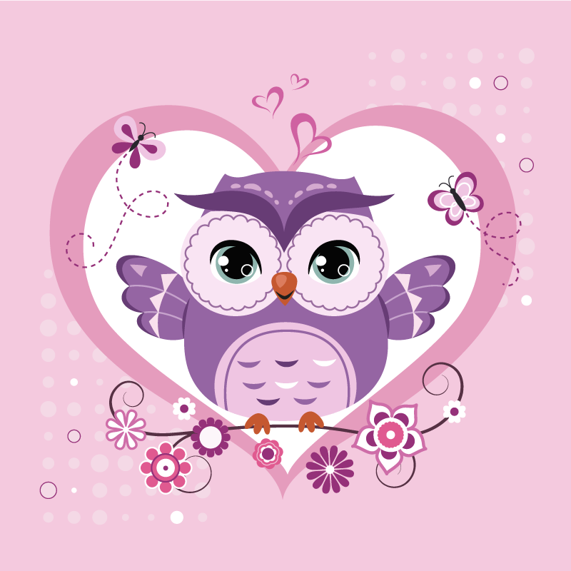 CUTE OWL HEART kids vinyl rug - TenStickers