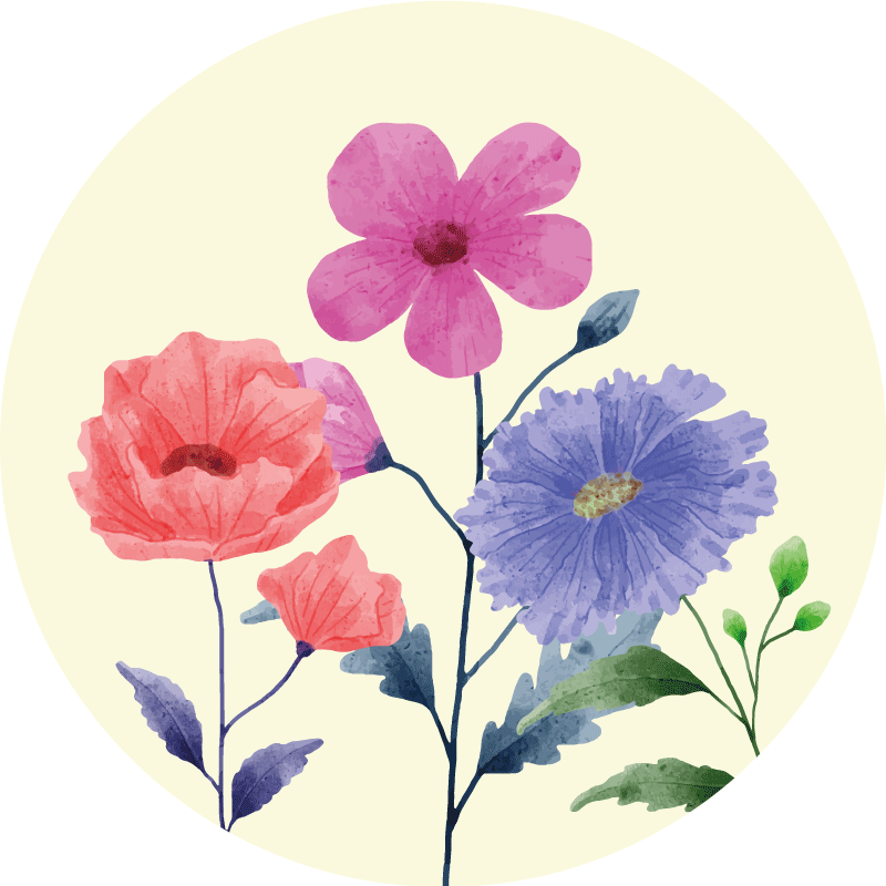 Vibrant Flower Composition circular vinyl rug - TenStickers