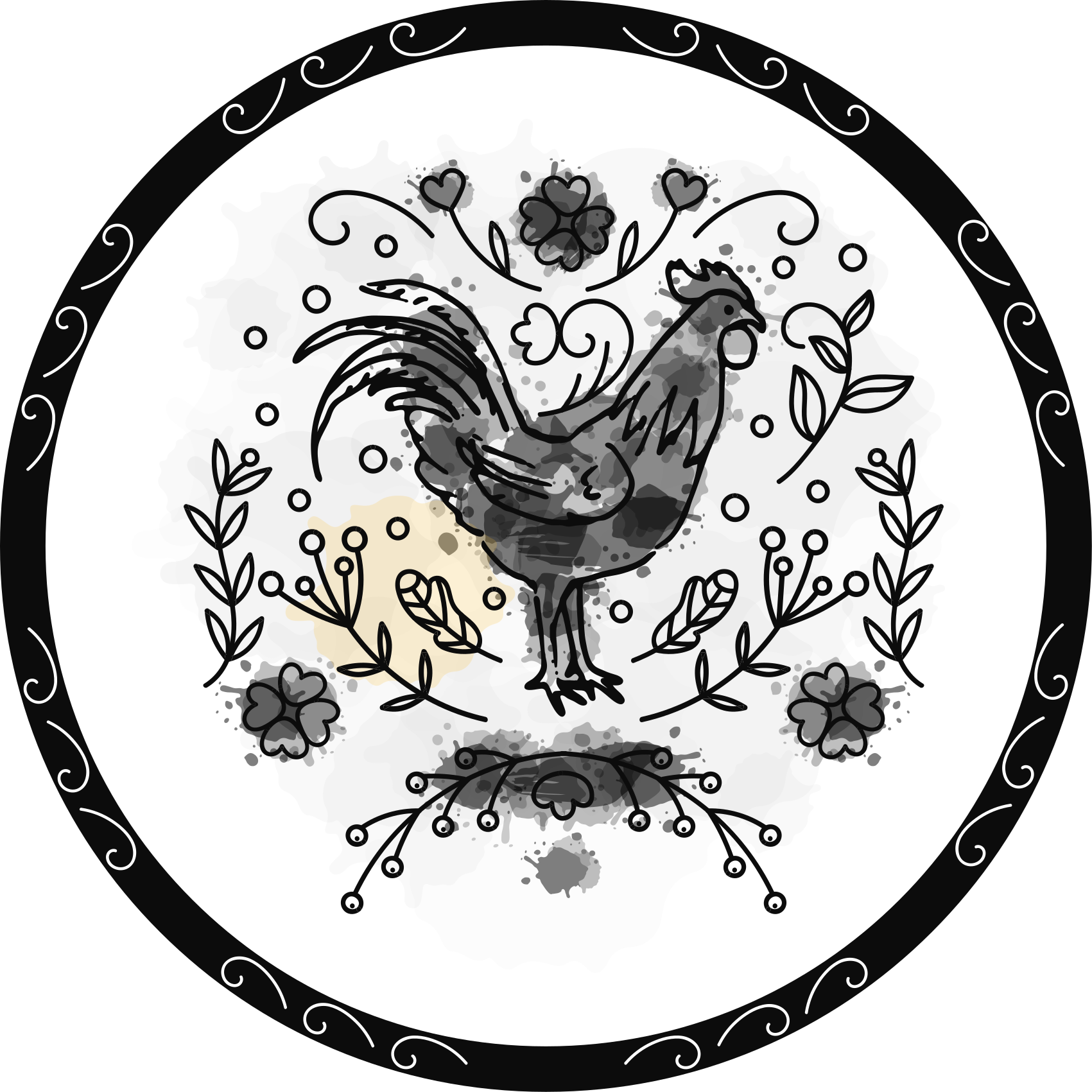 Black rooster sketch animal vinyl rug - TenStickers