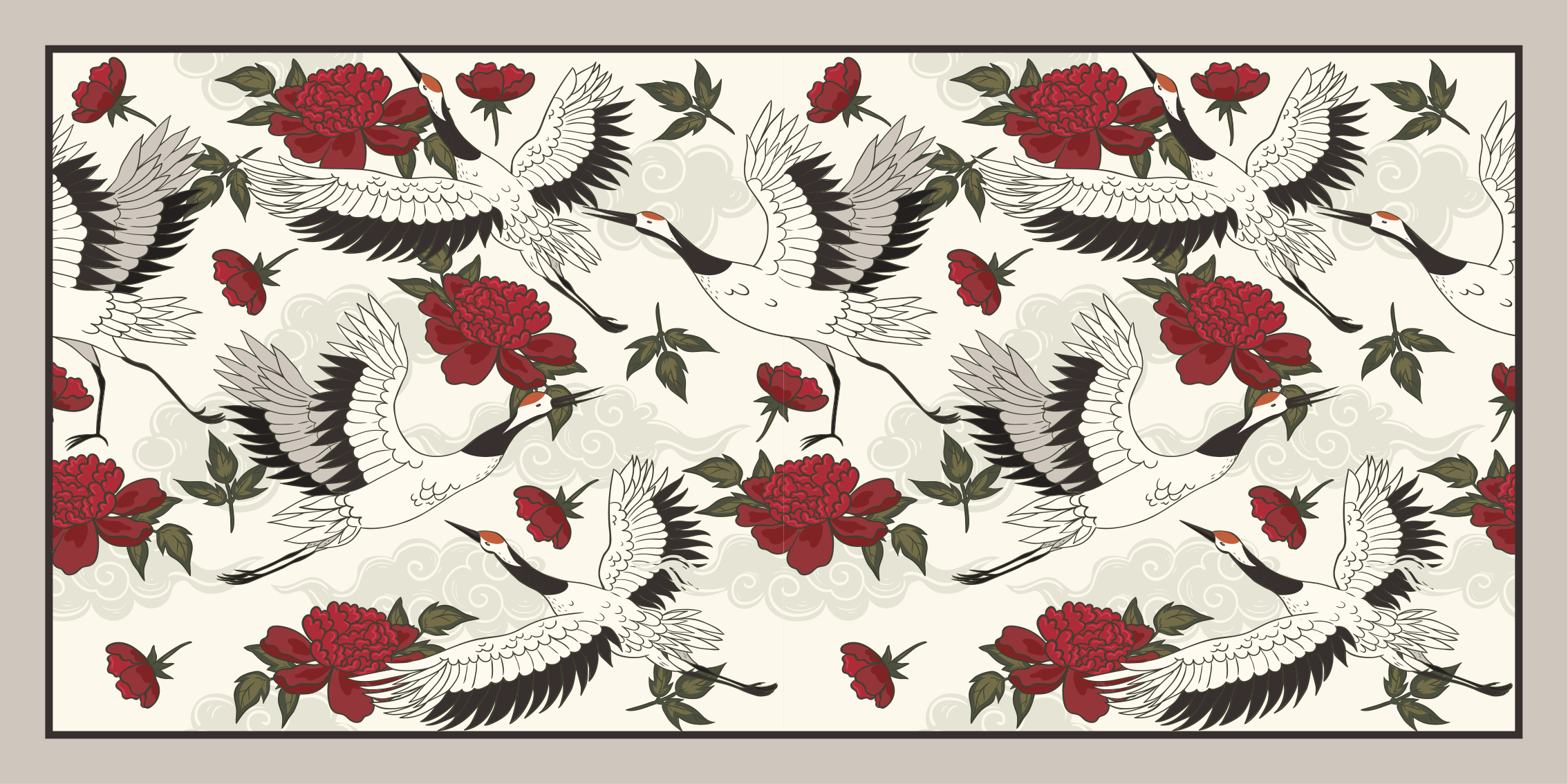 Elegant Crane Pattern nature vinyl rug - TenStickers