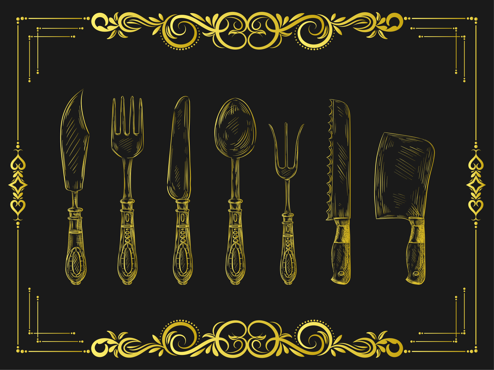 Kitchen utensils outline kitchen vinyl rug - TenStickers