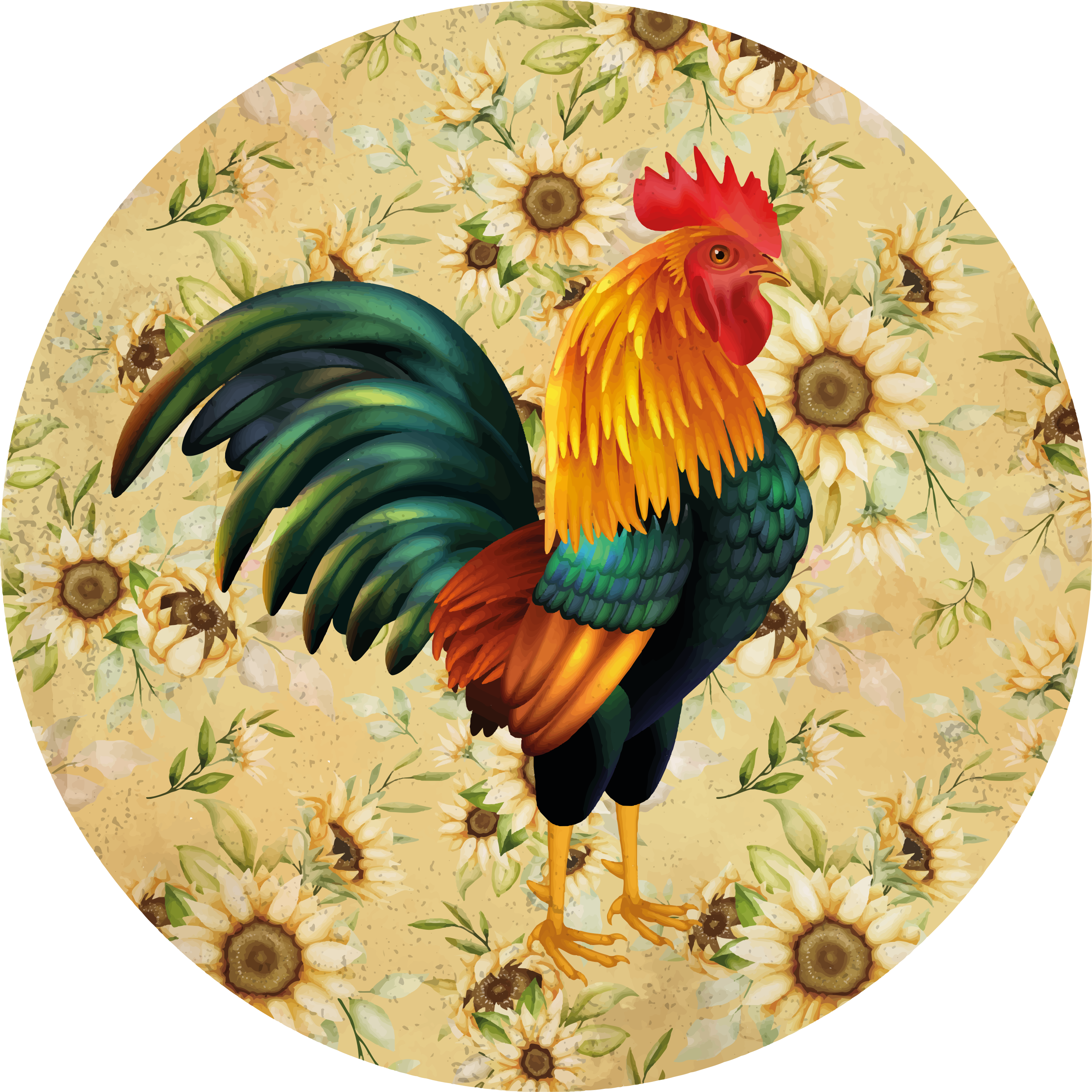 Floral vinyl rug vibrant rooster display - TenStickers
