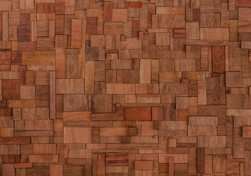 Warm block pattern wood effect vinyl rug - TenStickers