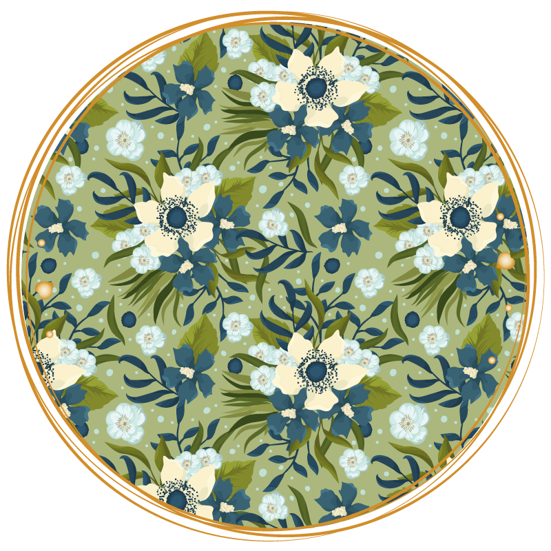 Round Flourishing Motif floral vinyl rug - TenStickers