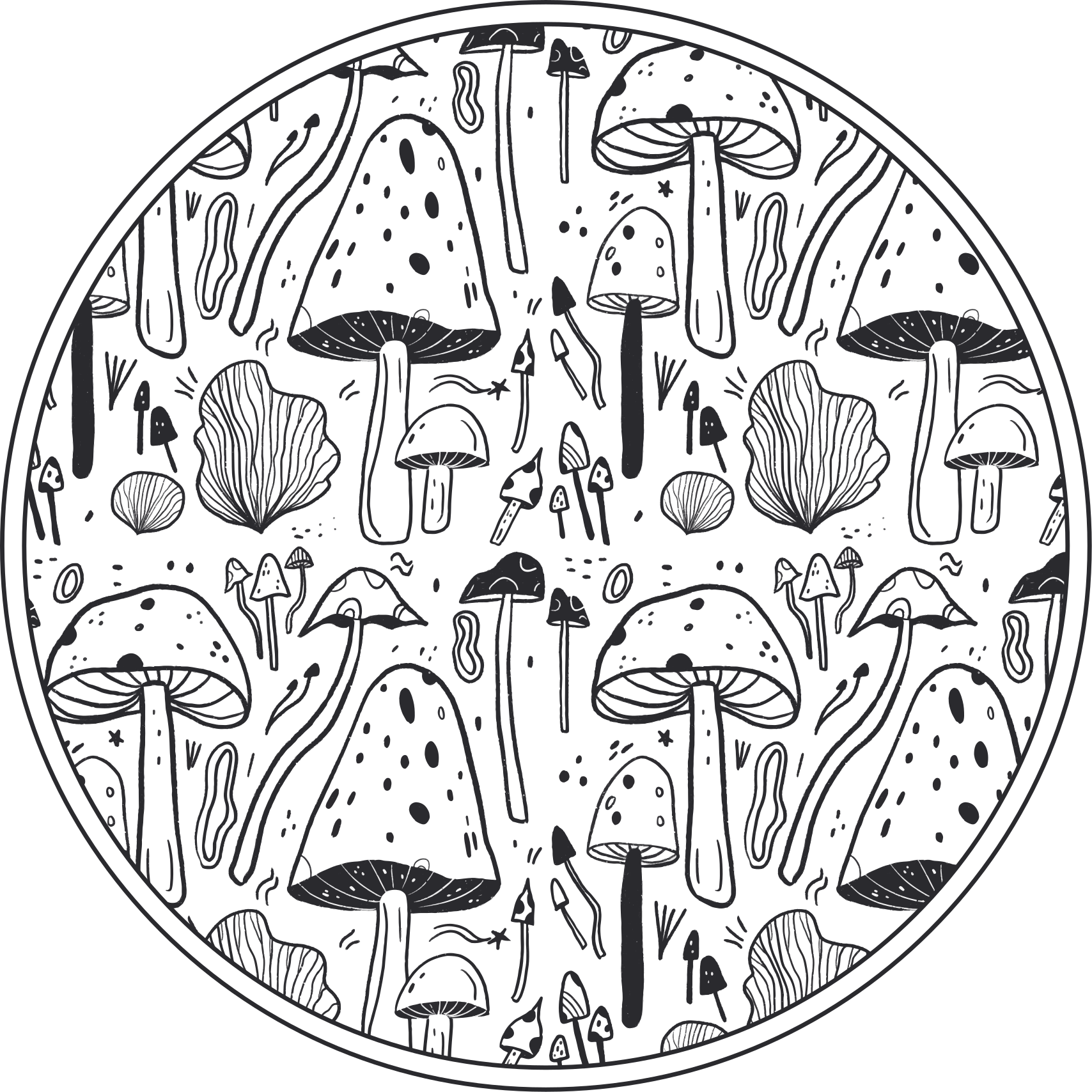 Black and white fungi nature vinyl rug - TenStickers
