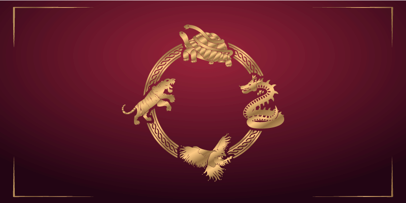 Four symbols dragon tiger animal rug - TenStickers