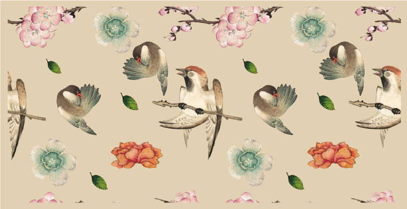 Birds and flowers animal vinyl rug - TenStickers