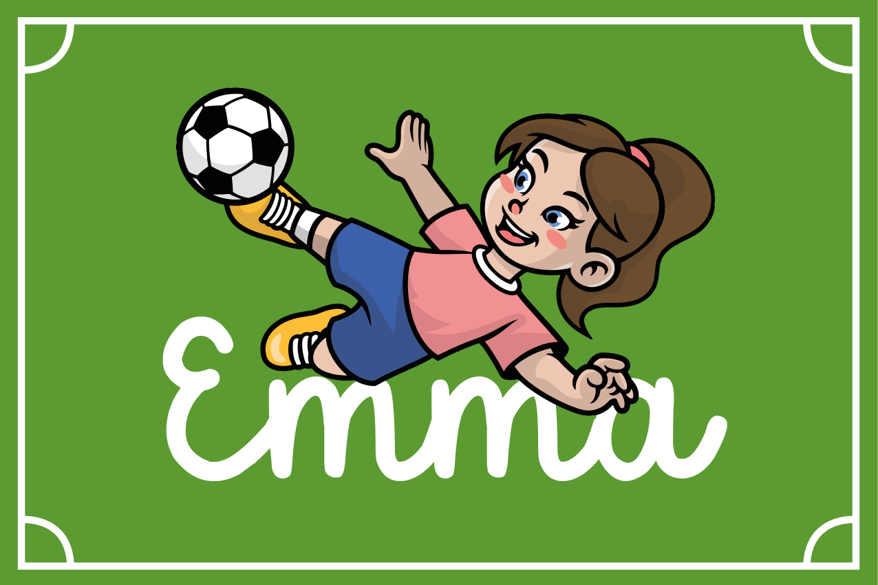 Girl football player with name personalised mat - TenStickers
