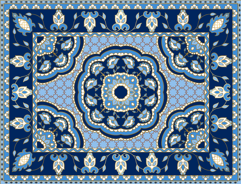 Oriental blue design dining room carpet - TenStickers