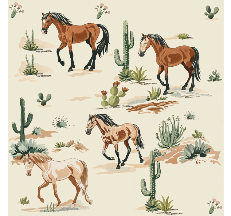 Beige pattern horses wallpaper - TenStickers