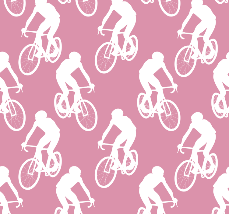 White cyclists pattern pink wallpaper - TenStickers