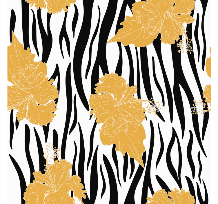 Animals wallpaper ornamental flowers on zebra print - TenStickers
