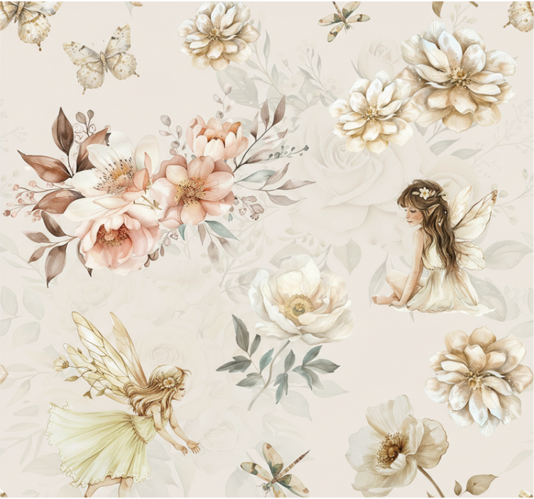 Living area wallpaper soft pastel fairy - TenStickers