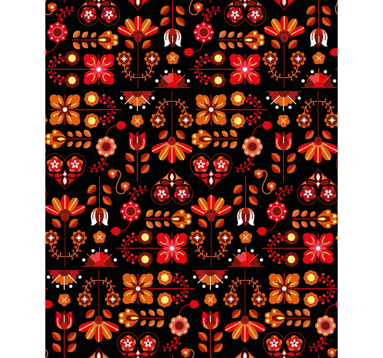 Hallway wallpaper in vibrant orange folk art - TenStickers
