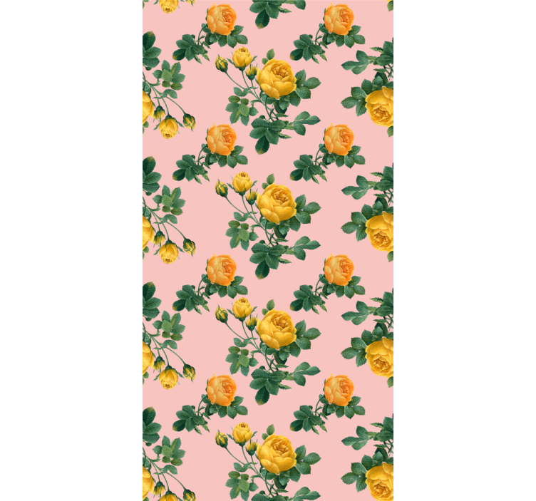 Classic wallpaper with yellow roses and green leaves - TenStickers