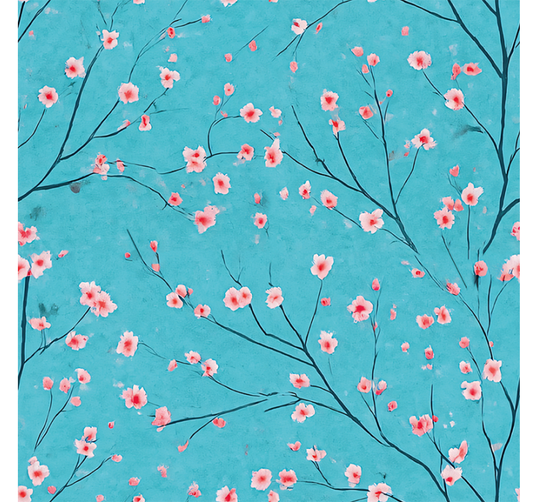 Flowers wallpaper teal cherry blossoms design - TenStickers
