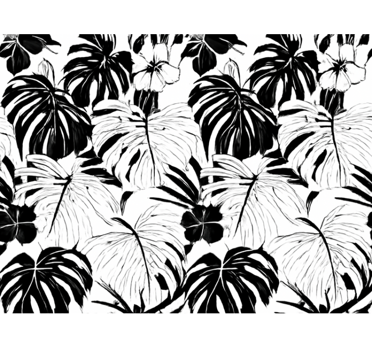 Living area wallpaper black and white palm leaves - TenStickers