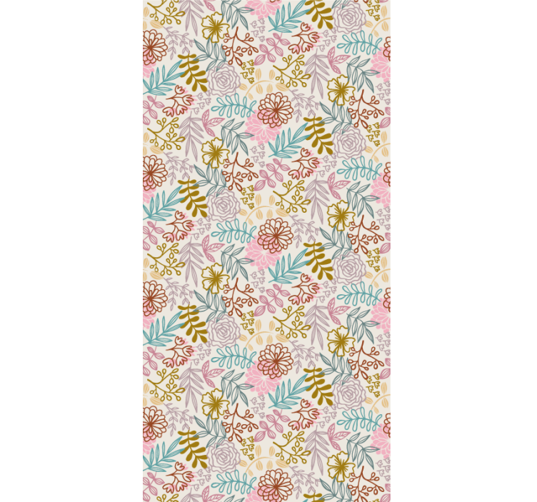 Flowers wallpaper multicolor pattern line art - TenStickers