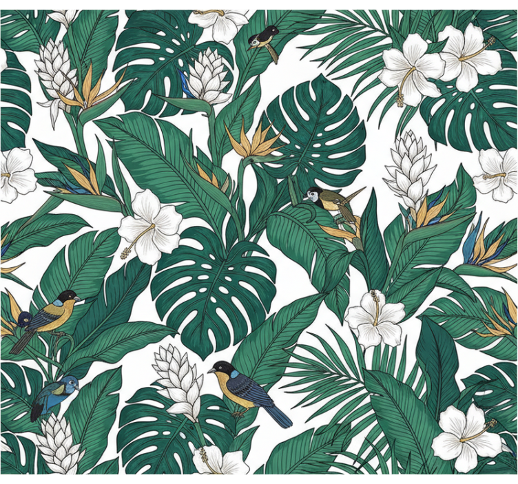 Flowers wallpaper jungle petrol green design - TenStickers