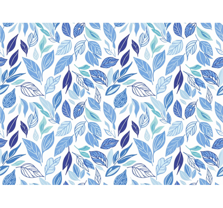 Flowers wallpaper with blue drawn leaves - TenStickers