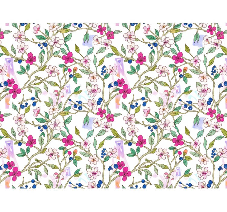 Flowers wallpaper colourful blooming branches - TenStickers
