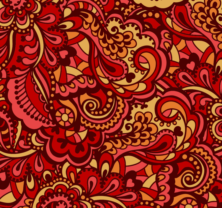 Red ornate pattern floral wallpaper - TenStickers