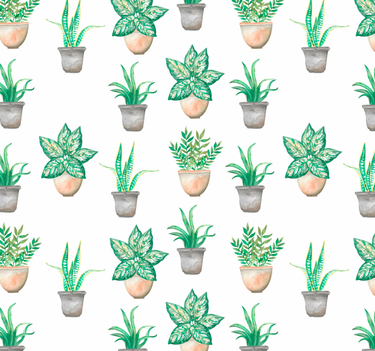 Plant pots pattern kitchen wallpaper - TenStickers