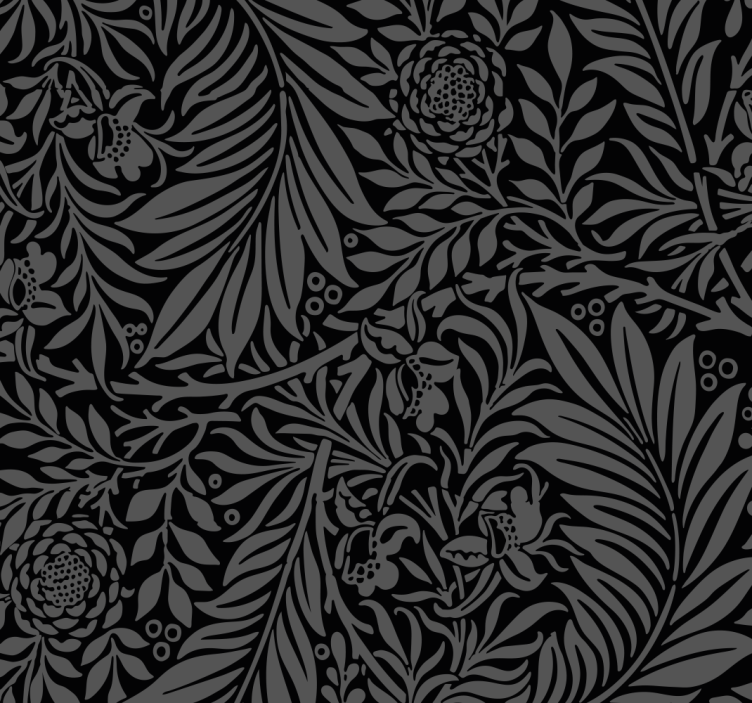 Black botanical leaves living area wallpaper - TenStickers