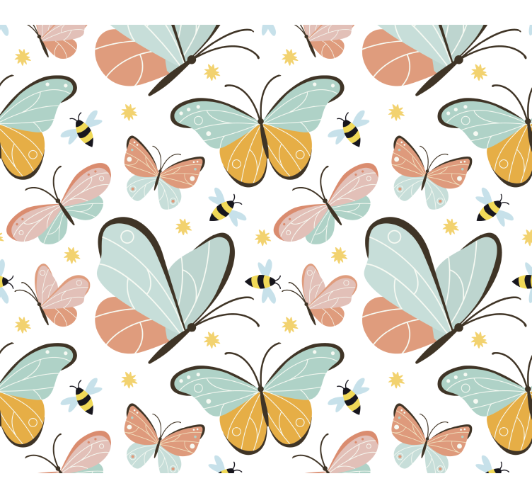 Bees pattern butterflies wallpaper - TenStickers
