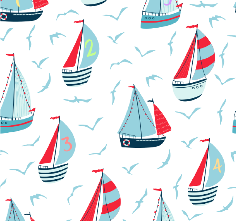 boats on the seaside children's wallpaper - TenStickers