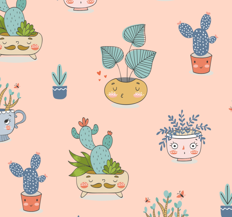 Animated Plant Pots wallpaper for dining area - TenStickers
