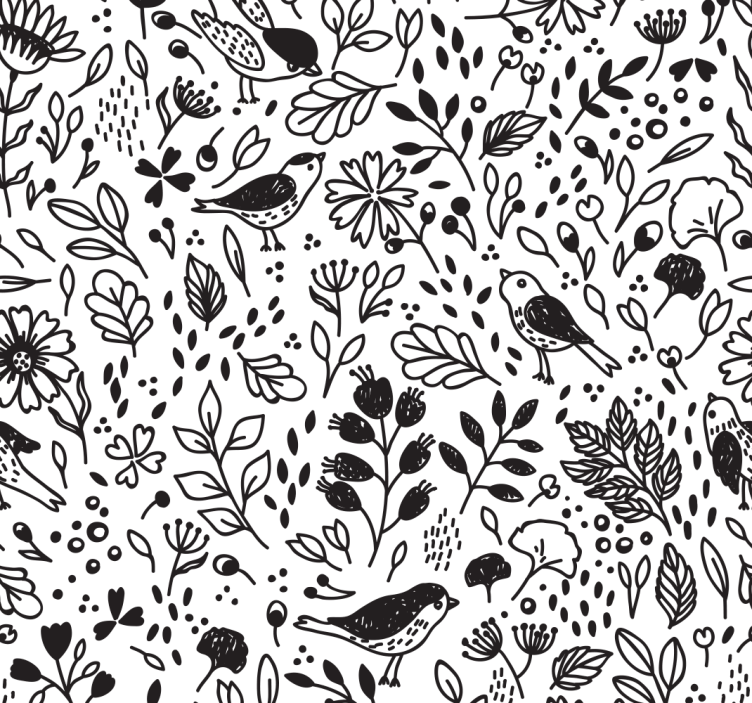 Botanical Avian Pattern flowers wallpaper - TenStickers