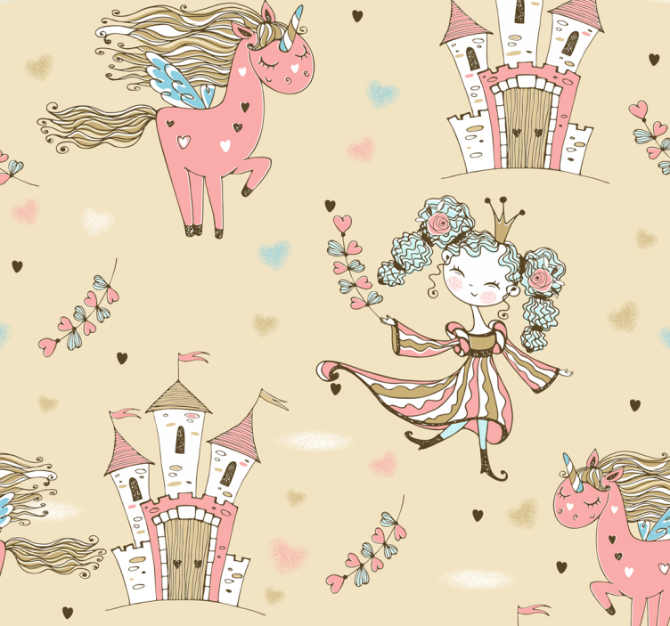 Unicorn castle and princess Childrens Wallpaper - TenStickers