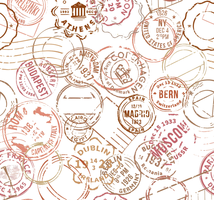 Stamped Passport Motif city wallpaper - TenStickers