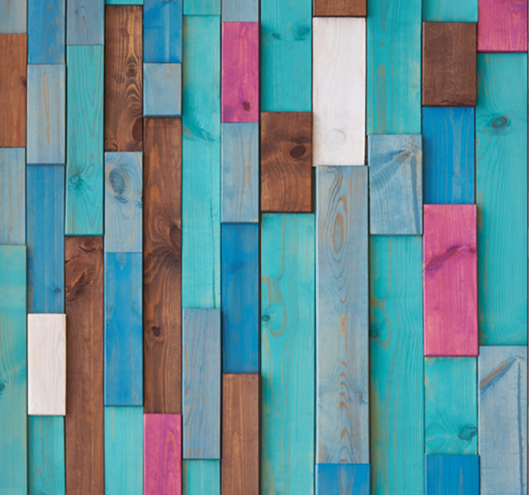 Multicolored Wooden Planks wood effect wallpaper - TenStickers