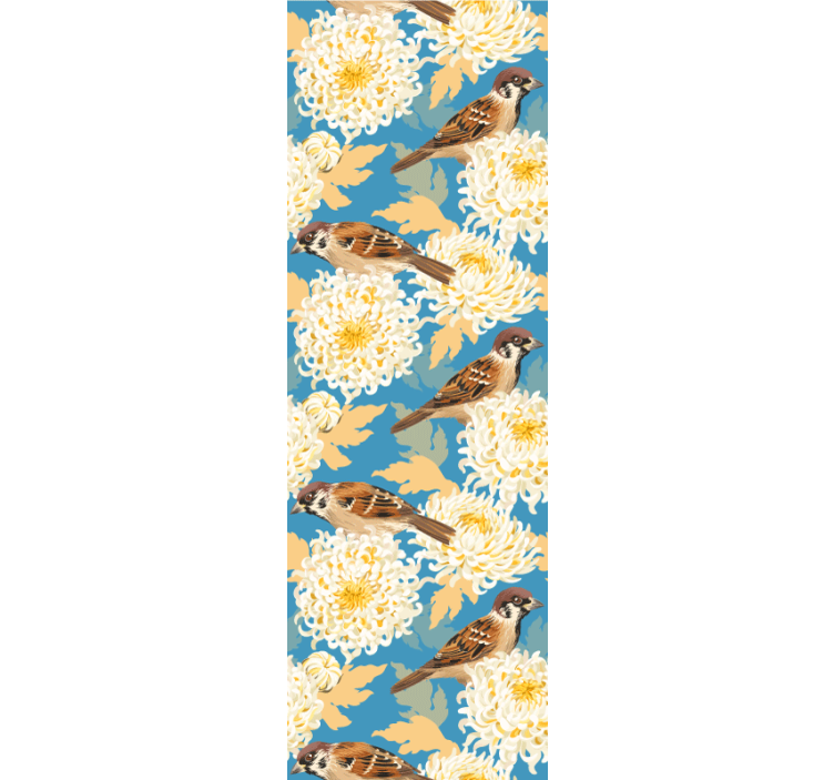Chrysanthemum Sparrows birds in wallpaper - TenStickers