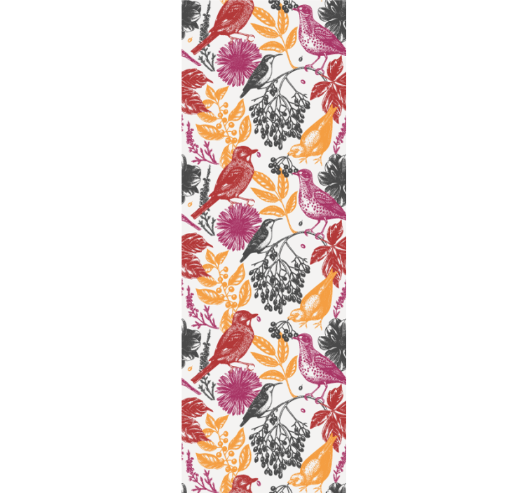 Colorful Flowers and Leaves birds in wallpaper - TenStickers