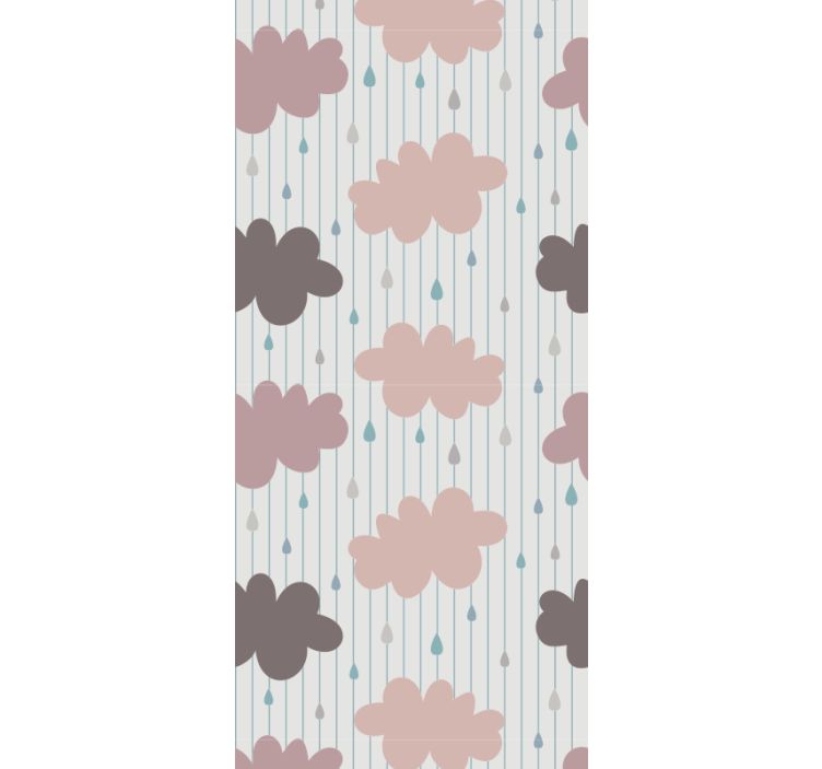 Pink rainy clouds with stripes kids wallpaper - TenStickers
