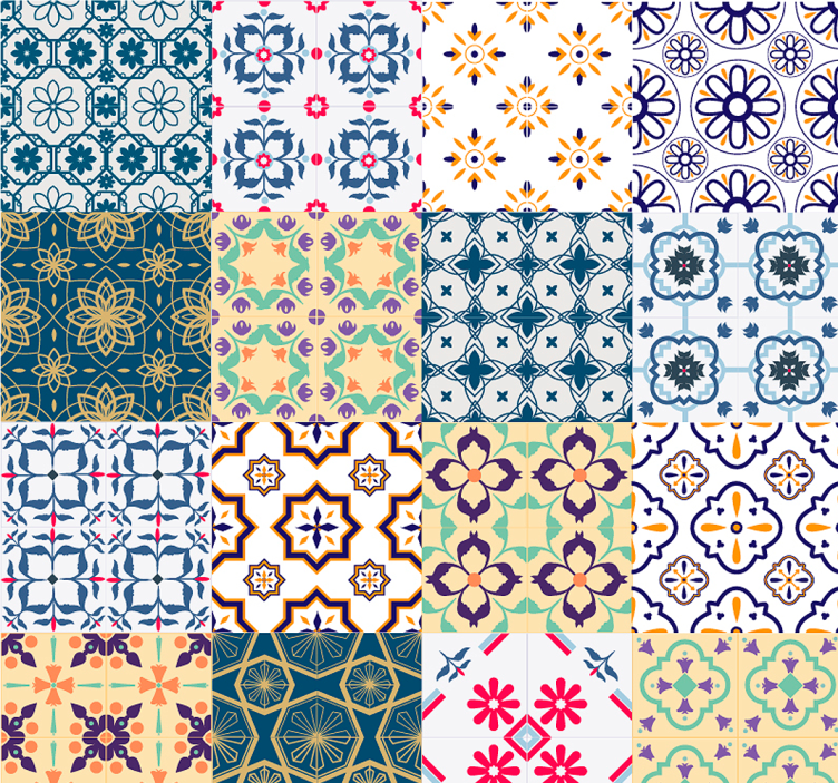 Eclectic Tile Patterns living area wallpaper - TenStickers