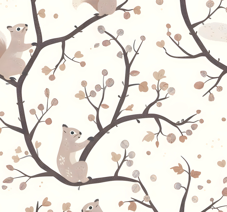 Beige squirrels pattern Nursery wallpaper - TenStickers