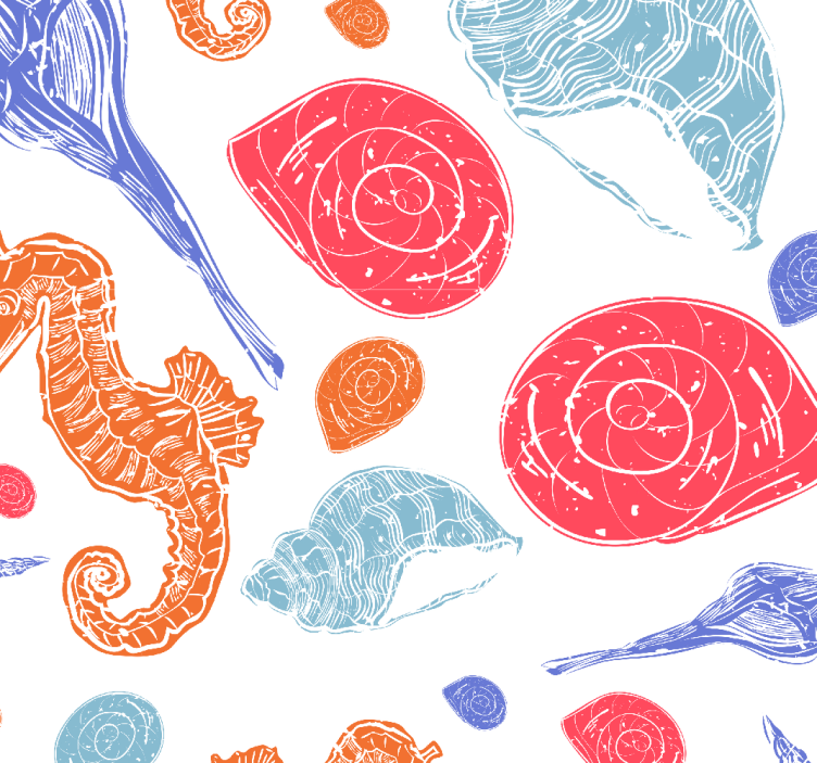 Seahorse Seashell Pattern fishes wallpaper - TenStickers