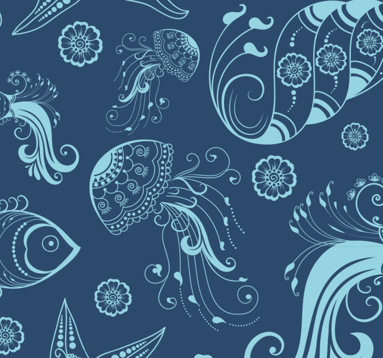 Marine Sketch Motifs fishes wallpaper - TenStickers