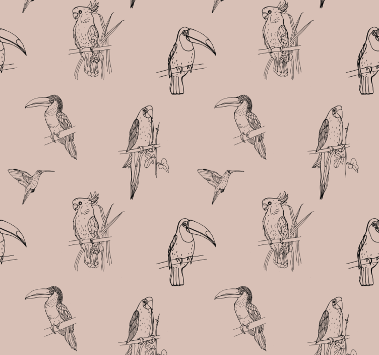 Avian Sketch Motif birds in wallpaper - TenStickers