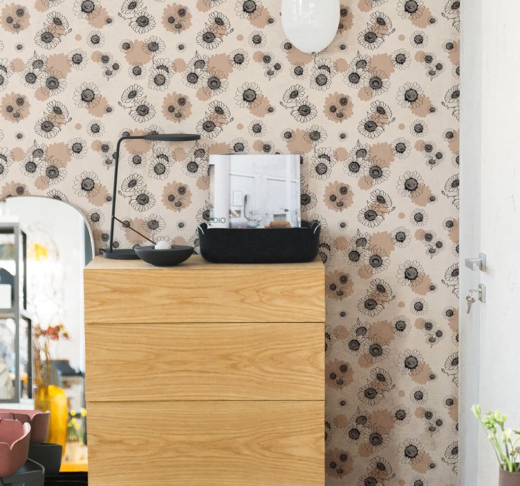 Blooming beige elegant pattern flowers wallpaper - TenStickers