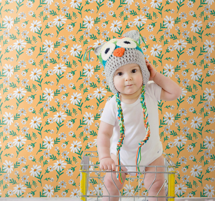 Flower Wallpaper daisy on the yellow background - TenStickers