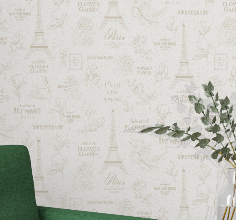 Paris Floral Sketch ornamental wallpaper - TenStickers